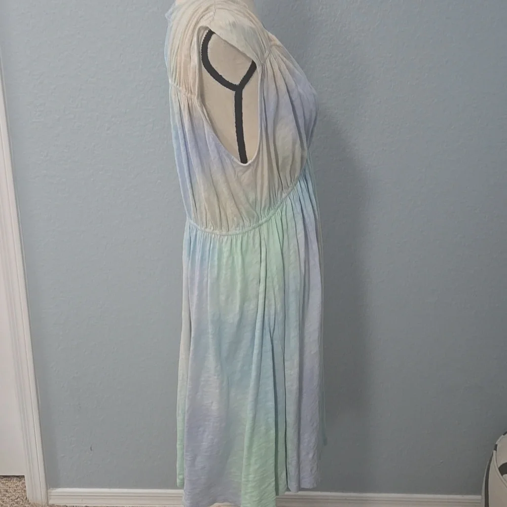 ATM Anthony Thomas Melillo Tie Dye 100% Cotton Blue Flounce Dress Sz Large - Picture 6 of 10